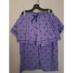 Wonder Nation Girls Top And Shorts Purple With Blue Hearts Pajamas Size XXL